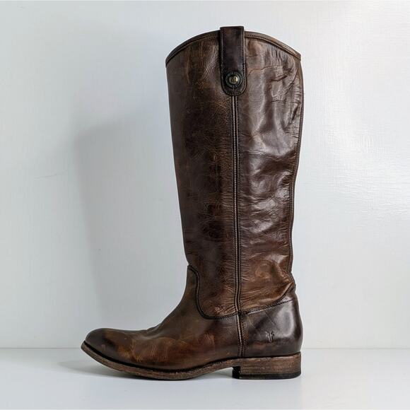 Frye Melissa Button Brown Leather Tall Boots 7.5 Equestrian Western Boho 77172 - Picture 11 of 16